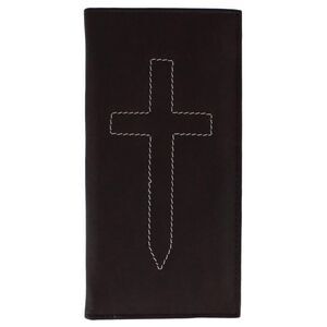 CTM Classic Leather Checkbook Cover with Stitched Cross
